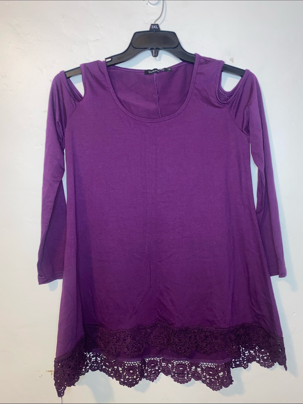 Cold-Shoulder Purple Tunic with Lace Trim